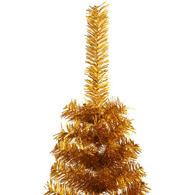 vidaXL Изкуствена половин коледна елха със стойка, златна, 150 см, PET