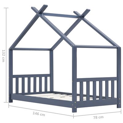 vidaXL Рамка за детско легло, сива, бор масив, 70x140 см