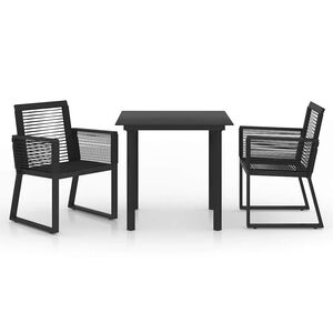 vidaXL Градински трапезен комплект, 3 части, PVC ратан, черен