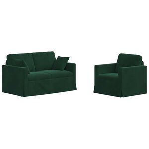 vidaXL Комплект дивани 2 pcs Тъмен зелен 138 x 78 x 80 см Кадифе