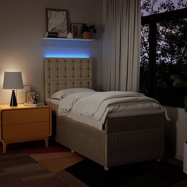 vidaXL Боксспринг легло с матрак, кремава, 90x200 см, плат