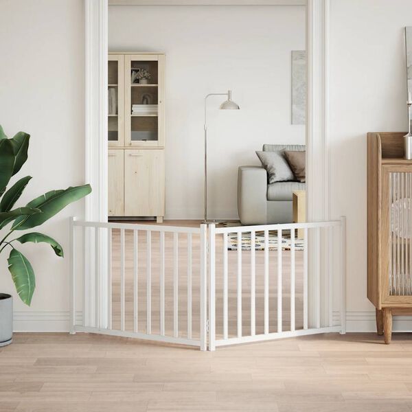 vidaXL Сгъваема преграда за кучета 2 панела Бяло 160 см чам масив