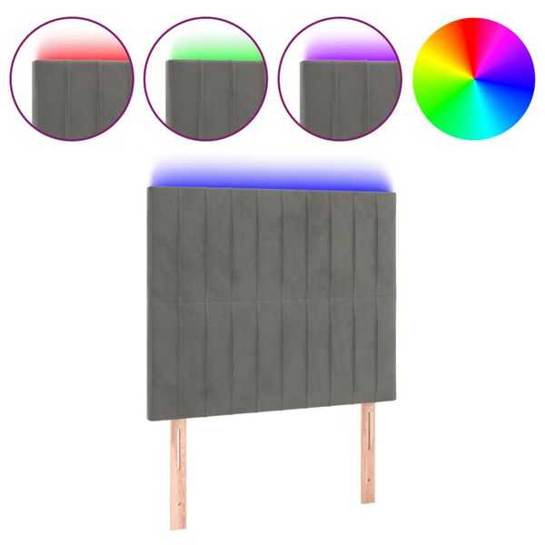 vidaXL LED горна табла за легло, светлосива, 90x5x118/128 см, кадифе
