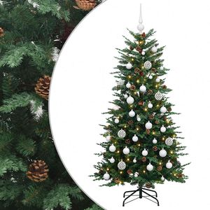 vidaXL Изкуствена коледна елха с топки 150 см 150 LED светодиода