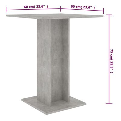 vidaXL Бистро маса, бетонно сива, 60x60x75 см, ПДЧ