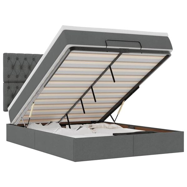 vidaXL Османска легло с матрак и LED, тъмносиво, 140x190 см, плат