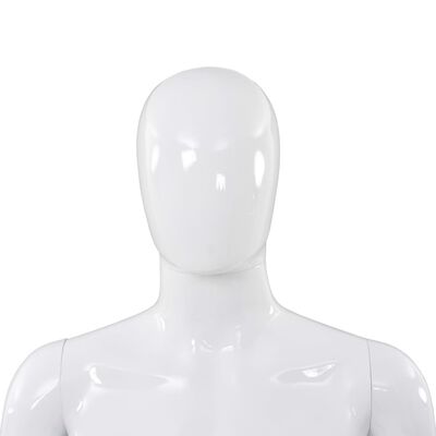 vidaXL Мъжки манекен в цял ръст, стъклена основа, бял гланц, 185 см