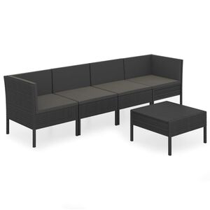 vidaXL Градински комплект с възглавници, 5 части, полиратан, черен