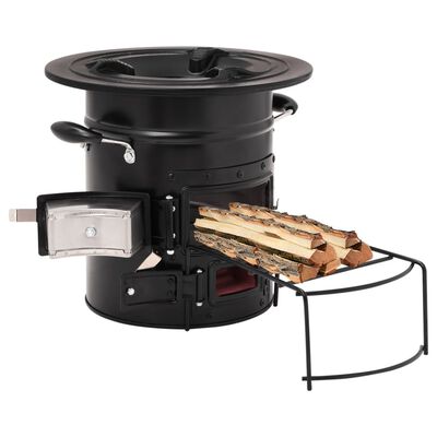 vidaXL Къмпинг печка на дърва, черна, 50x33,5x30,5 см, стомана
