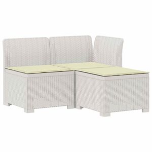 vidaXL Пейка за градина с Cushions във вид на ратан ПП Бяло