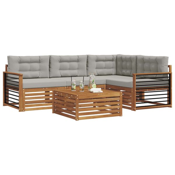 vidaXL Комплект дивани за открито 5 pcs Естествено и светло сиво