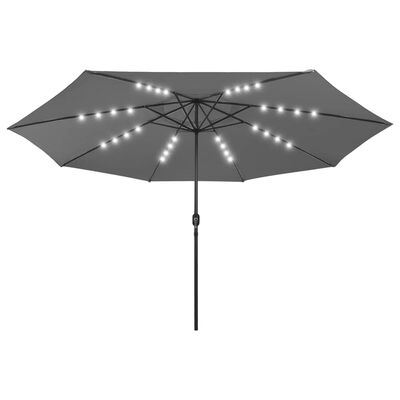 vidaXL Градински чадър с LED лампички и метален прът, 400 см, антрацит
