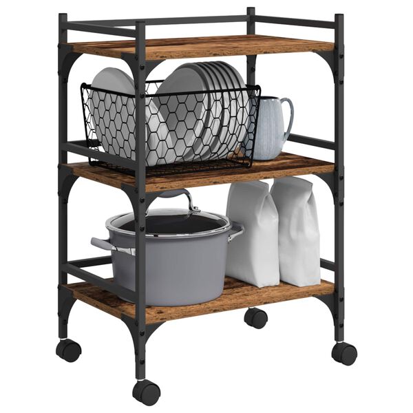 vidaXL Кухненска количка Старо дърво 50 x 35 x 75.5 см Инженерно дърво