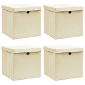 vidaXL Кутии за съхранение с капаци 4 бр кремави 32x32x32 см плат