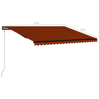 vidaXL Прибиращ се сенник сензор за вятър LED 500x300 см оранжевокафяв