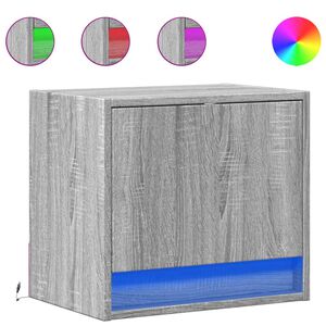 vidaXL Нощни шкафчета за стена с LED осветление, 2 бр, сив сонома