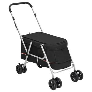 vidaXL Сгъваема количка за кучета, черна, 100x49x96 см, ленен плат