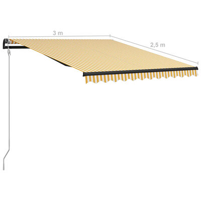 vidaXL Прибиращ се сенник сензор за вятър LED 300x250 см жълто-бял