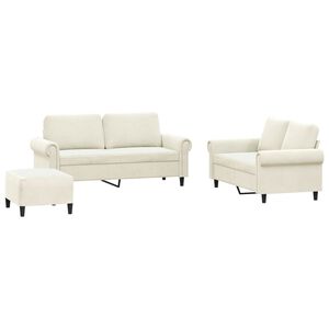 vidaXL Комплект дивани от 3 части с възглавници, кремав, кадифе