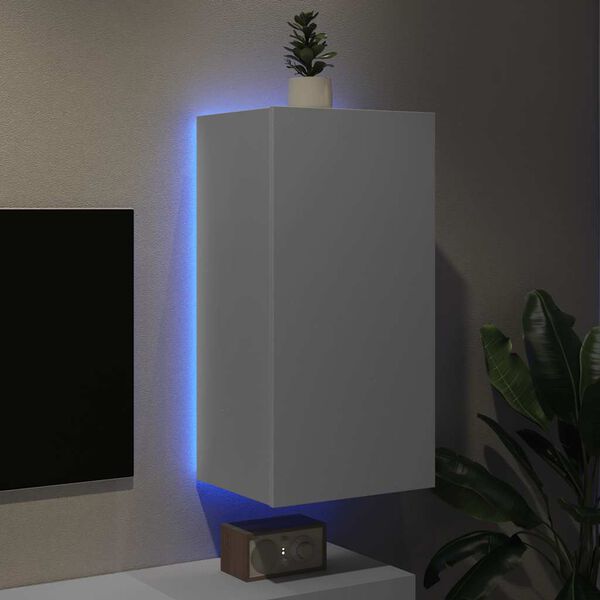 vidaXL Стенен ТВ шкаф с LED осветление, бял, 40,5x35x80 см