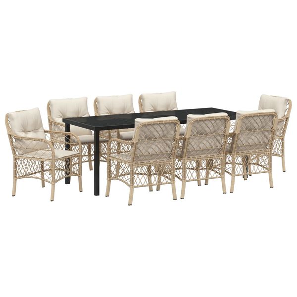 vidaXL Комплект за хранене в градината 9 pcs Бежово полиратан