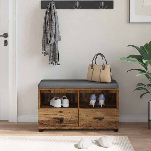 vidaXL Пейка за коридор с възглавница Старо дърво 80 x 38 x 46 см