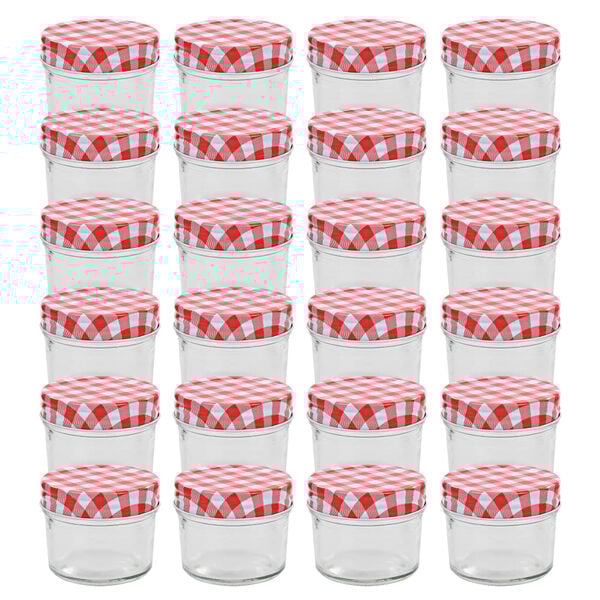 vidaXL Стъклени буркани за сладко с бяло-червени капачки 24 бр 110 мл