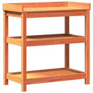 vidaXL Маса за разсаждане с рафтове кафява 82,5x45x86,5 см бор масив