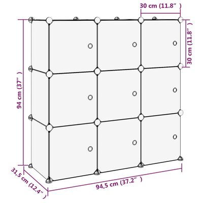 vidaXL Органайзер с кубични отделения и врати, 9 куба, прозрачен, PP