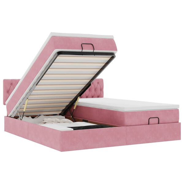 vidaXL Османска легло с матраци и LED, розово, 160x200 см, кадифе