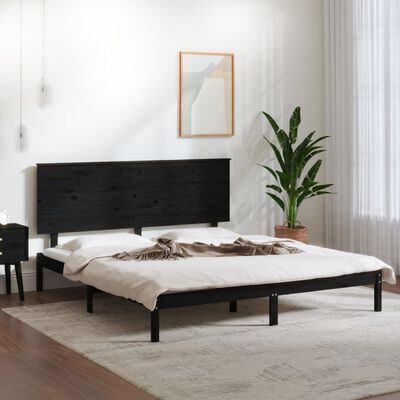 vidaXL Рамка за легло, черна, дърво масив, 150x200 cм, King Size