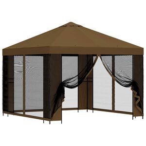 vidaXL Градинска беседка със стени 3 x 3 m Таупе Полиестер и стомана