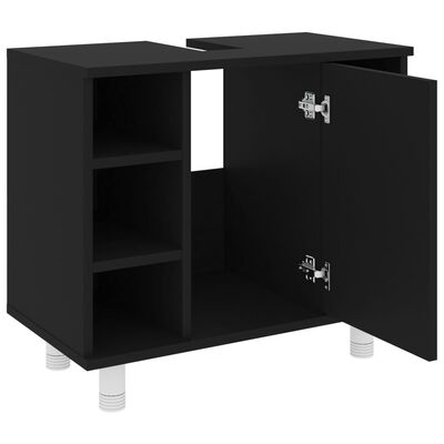 vidaXL Комплект мебели за баня от 4 части, черен, ПДЧ