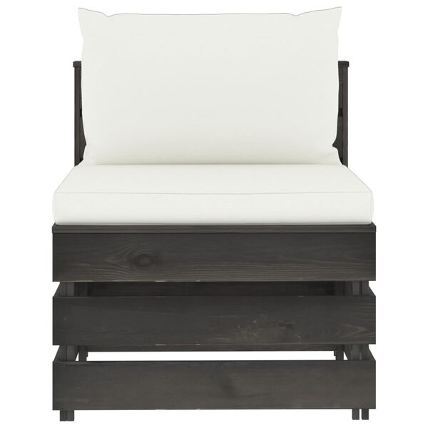 vidaXL Секционен среден диван с възглавници, сиво импрегнирано дърво