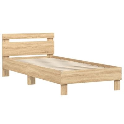 vidaXL Рамка за легло с табла, дъб сонома, 75x190 см, инженерно дърво