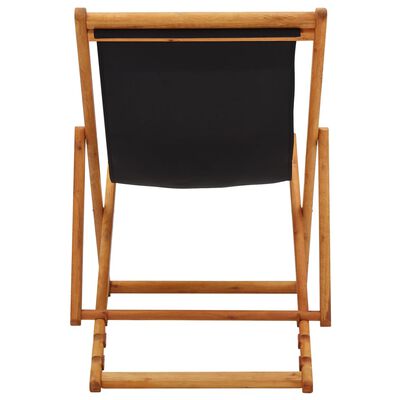 vidaXL Сгъваем плажен стол, евкалиптово дърво и текстил, черен