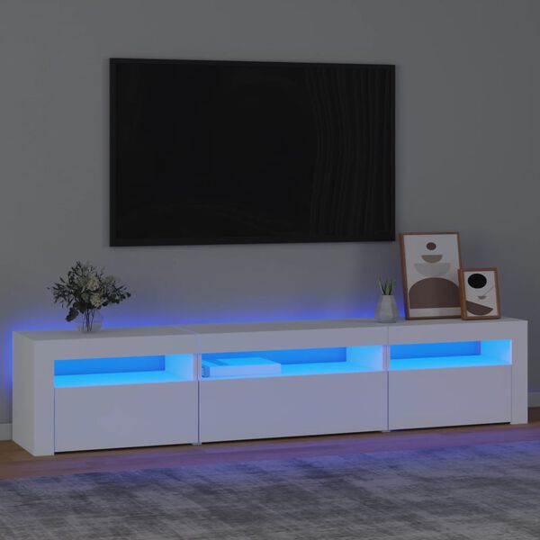 vidaXL ТВ шкаф с LED осветление, бял, 195x35x40 см