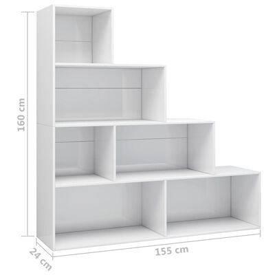 vidaXL Библиотека/разделител за стая, бял гланц, 155x24x160 см, ПДЧ