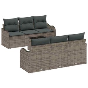 vidaXL Градински Софа Комплект 7 pcs Сив Полиратан, стомана и стъкло