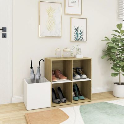 vidaXL Шкаф за обувки за антре, бяло и дъб сонома, 105x35,5x70 см, ПДЧ