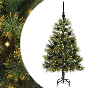 vidaXL Изкуствена коледна елха с хингед и шишарки Зелен 120 cm