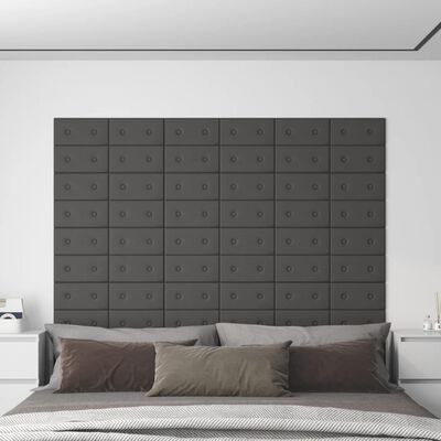 vidaXL Стенни панели, 12 бр, сиви, 30x15 см, изкуствена кожа, 0,54 м²