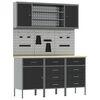 vidaXL Работен кабинет 7 pcs Черно Инженерна дървесина и стомана
