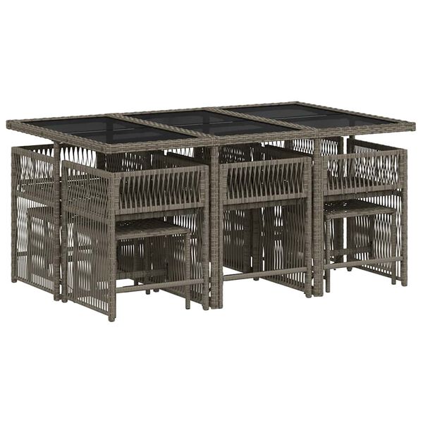 vidaXL Градински комплект с възглавници 11 части сив полиратан