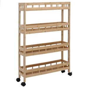 vidaXL Кухненска количка с колела Естествен 60 x 18 x 97 см Бамбук