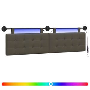 vidaXL Табла за легло висяща С LED осветление Сиво Изкуствена