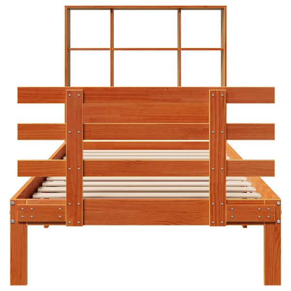 vidaXL Легло с рафтове за книги без матрак кафяв 90x190 см бор масив
