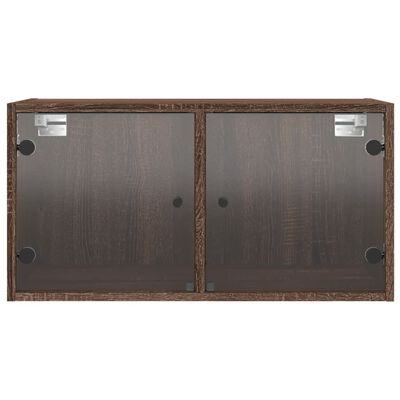 vidaXL Стенен шкаф със стъклени врати, кафяв дъб, 68,5x37x35 см