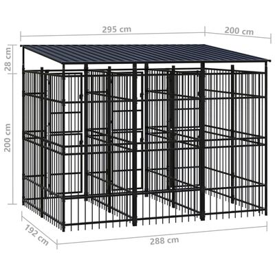 vidaXL Дворна клетка за кучета с покрив, стомана, 5,53 м²