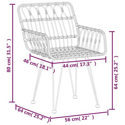 vidaXL Градински столове 2 бр с подлакътник 56x64x80 см PE ратан